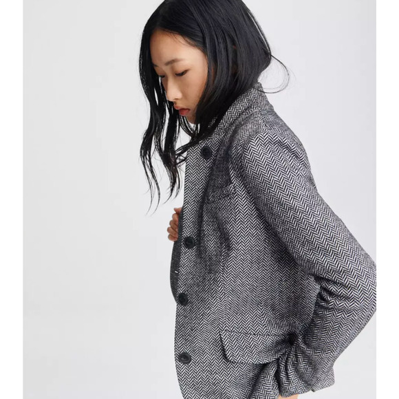RAG‎ & BONE Slade Blazer Slim Fit Houndstooth Blazer Size 4 Wool Cotton Fall - Picture 1 of 11